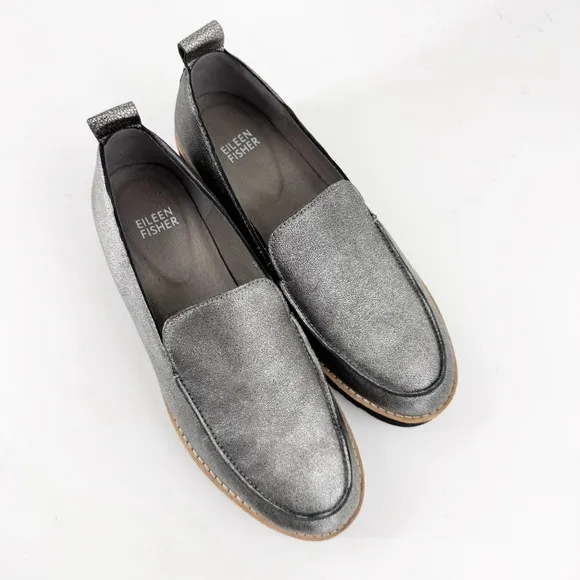 ✅ Eileen Fisher Shoes Ells Metallic Lug Sole Loafers SIZE 7