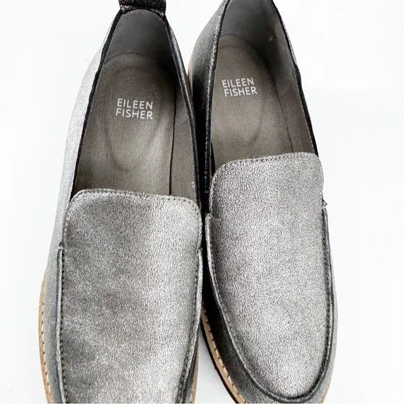 ✅ Eileen Fisher Shoes Ells Metallic Lug Sole Loafers SIZE 7