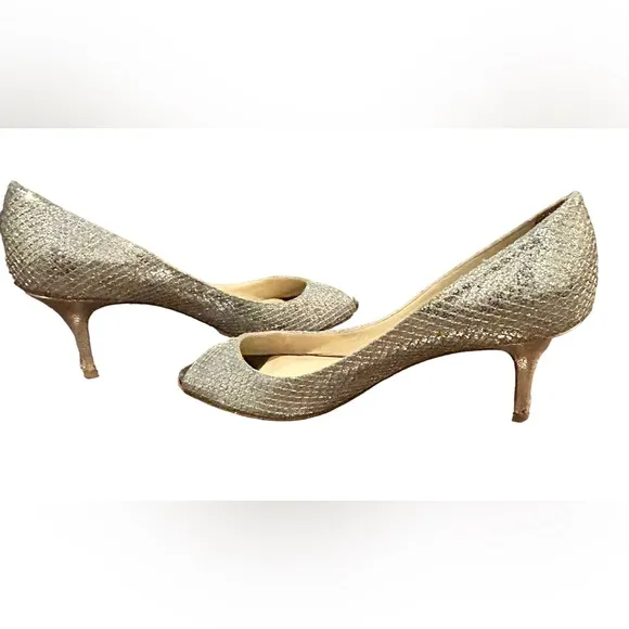 ⚡️ Jimmy Choo⚡️ Silver/Sparkly Peep Toe Heels Size 38
