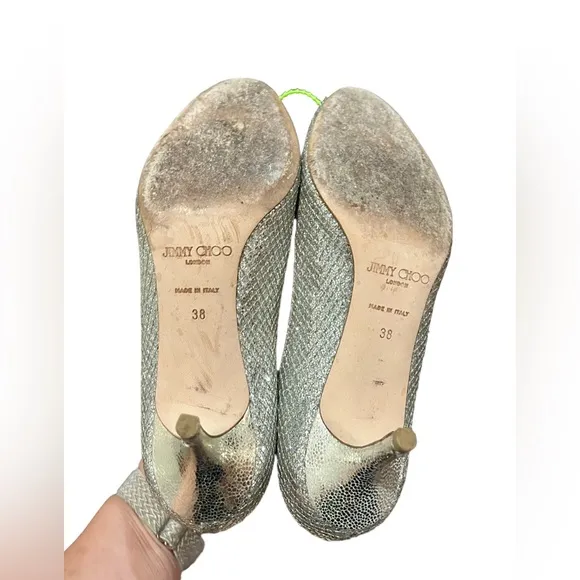 ⚡️ Jimmy Choo⚡️ Silver/Sparkly Peep Toe Heels Size 38