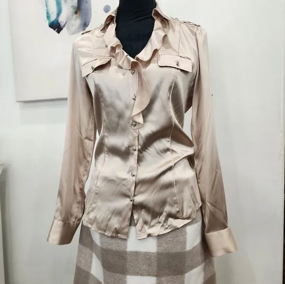 [ LOFT] WOMEN'S SIZE 10,  tan and white plaid wool skirt.
