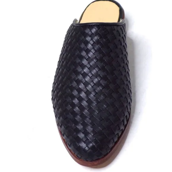 🆕 NISOLO Ama Woven Slip On Mules Flats Shoes Cushioned Black Leather 5