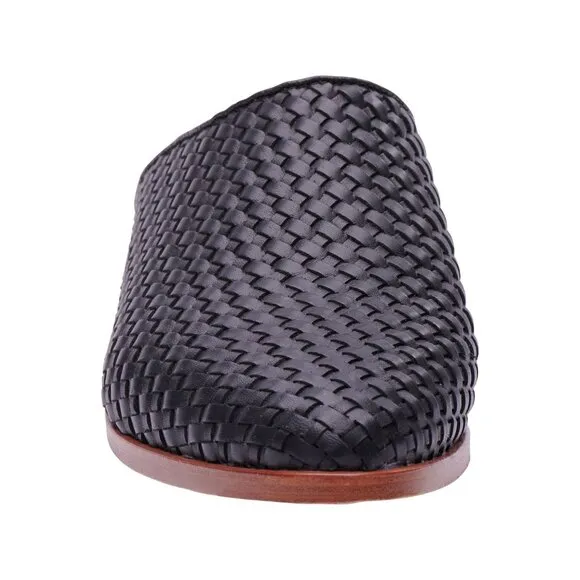 🆕 NISOLO Ama Woven Slip On Mules Flats Shoes Cushioned Black Leather 5