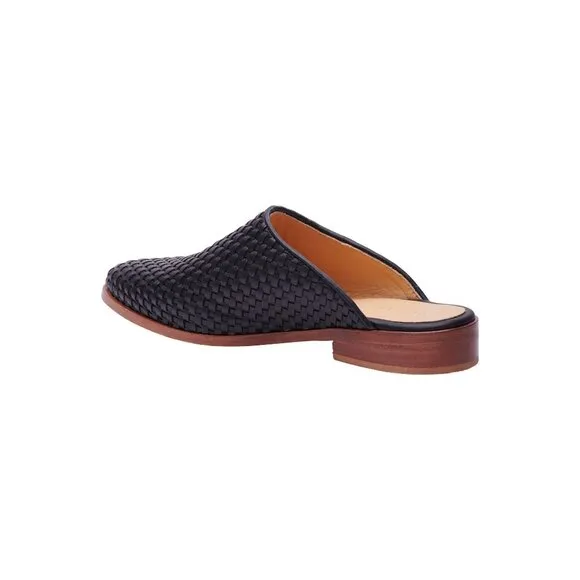 🆕 NISOLO Ama Woven Slip On Mules Flats Shoes Cushioned Black Leather 5
