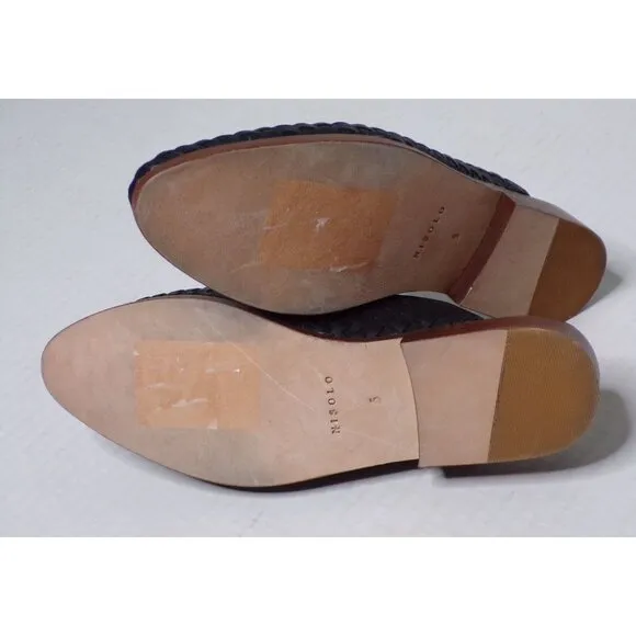 🆕 NISOLO Ama Woven Slip On Mules Flats Shoes Cushioned Black Leather 5