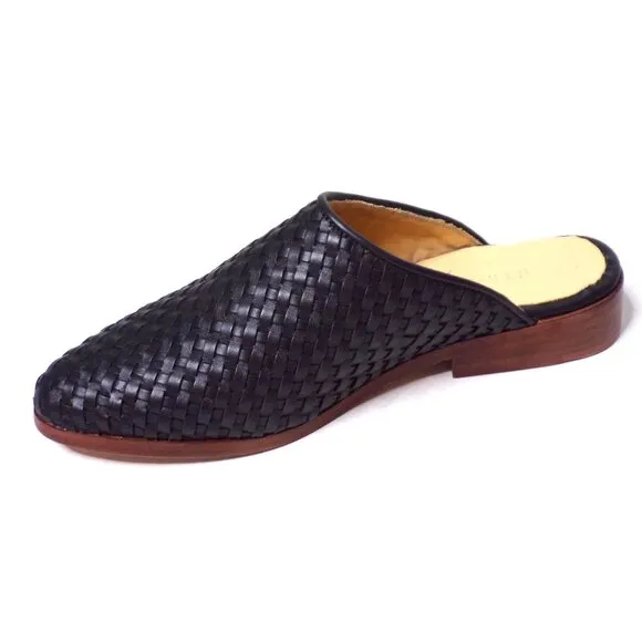 🆕 NISOLO Ama Woven Slip On Mules Flats Shoes Cushioned Black Leather 5