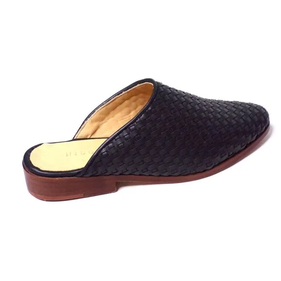 🆕 NISOLO Ama Woven Slip On Mules Flats Shoes Cushioned Black Leather 5