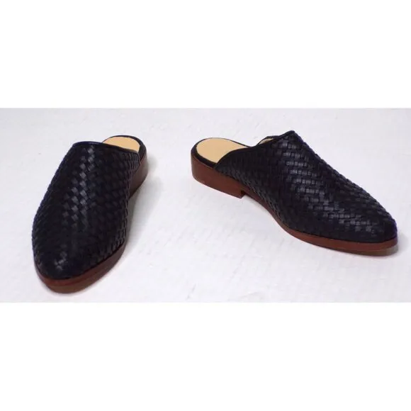 🆕 NISOLO Ama Woven Slip On Mules Flats Shoes Cushioned Black Leather 5