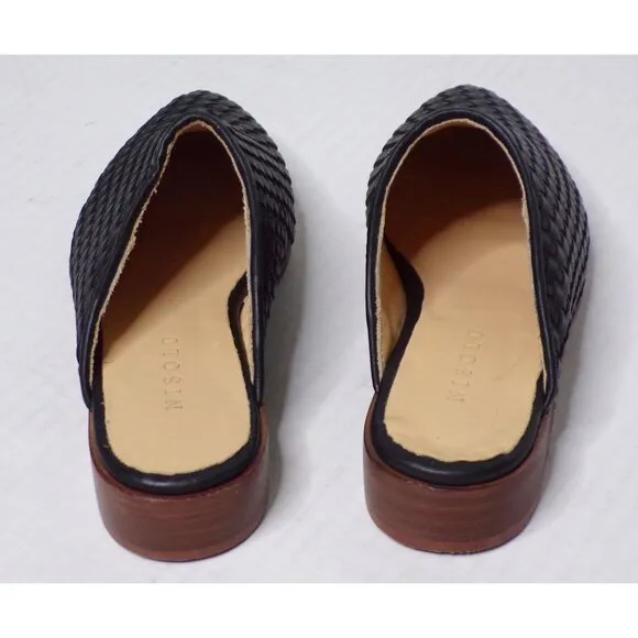 🆕 NISOLO Ama Woven Slip On Mules Flats Shoes Cushioned Black Leather 5