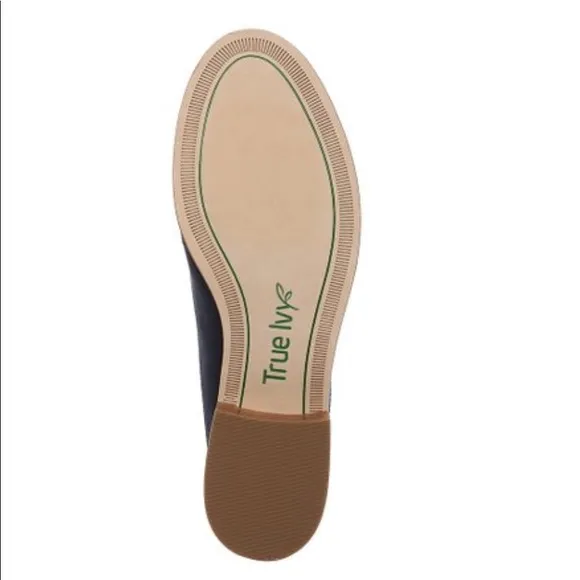 🆕|| TRU IVY ||Annabelle Slip-On Mules Navy Satin Pearls &amp;Short Wooden Heel |6½|