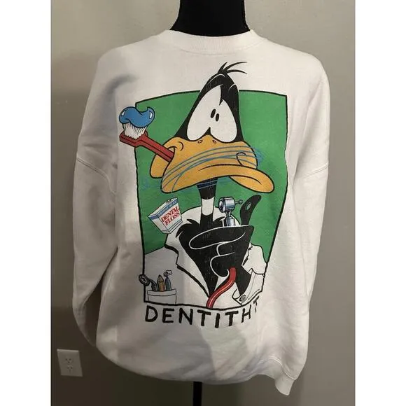 1995 VTG Daffy Duck Warner Bros Looney Tunes Hygienith Hygienist Sweatshirt XL