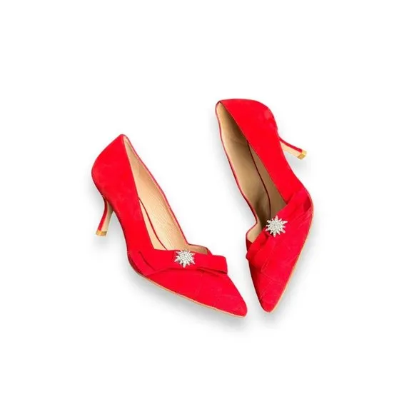 $400 Stuart Weitzman black Red Suede pointed heels size 5