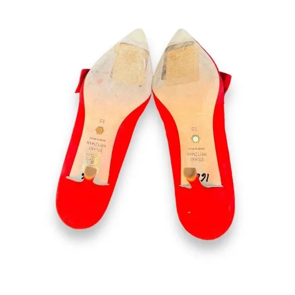 $400 Stuart Weitzman black Red Suede pointed heels size 5