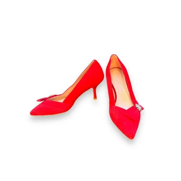 $400 Stuart Weitzman black Red Suede pointed heels size 5