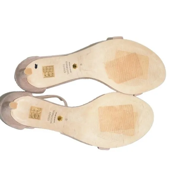 $475 STUART WEITZMAN NUNAKED STRAP SANDAL SUEDE DOLCE TAUPE NUDIST 8 (4) (DB12)