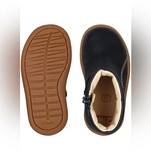 £48 NEW Clarks Flash Midi Navy Combi Leather Toddler Girls Boots in Navy