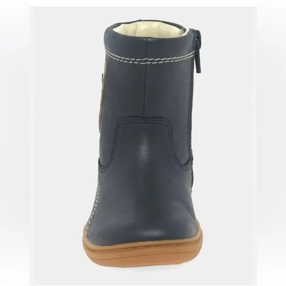 £48 NEW Clarks Flash Midi Navy Combi Leather Toddler Girls Boots in Navy