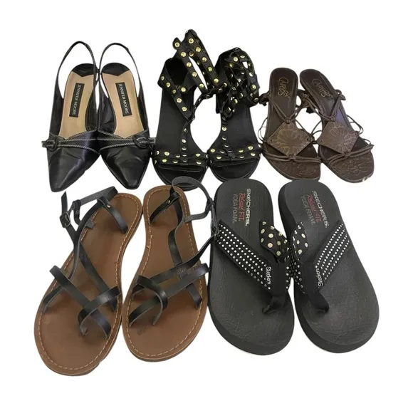 5 Pairs‎ Women’s Size 7 Shoes Sandals Heels Bundle Dress Shoes Black &amp; Brown