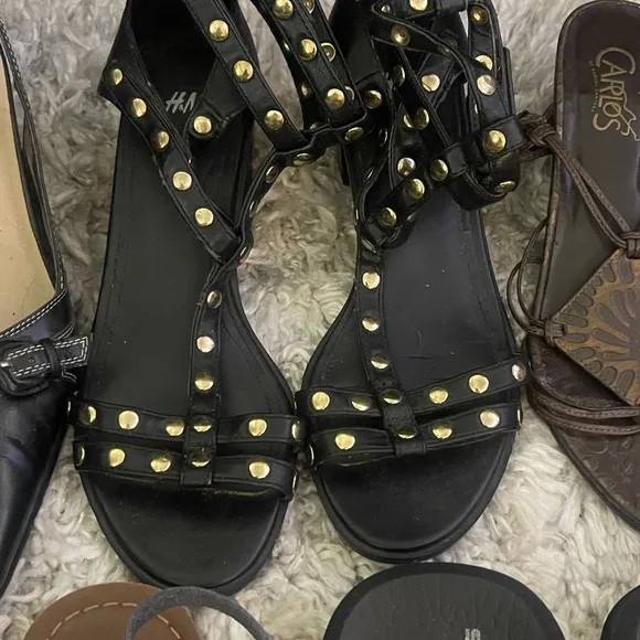 5 Pairs‎ Women’s Size 7 Shoes Sandals Heels Bundle Dress Shoes Black &amp; Brown