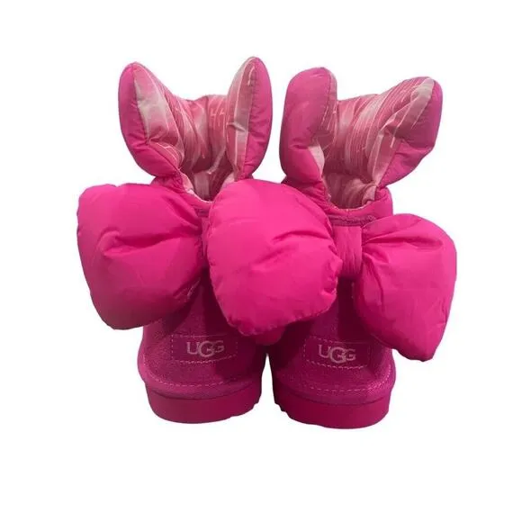 5 UGG Girls Pink Bailey Bow Puff Maxi Wavelength Boots New