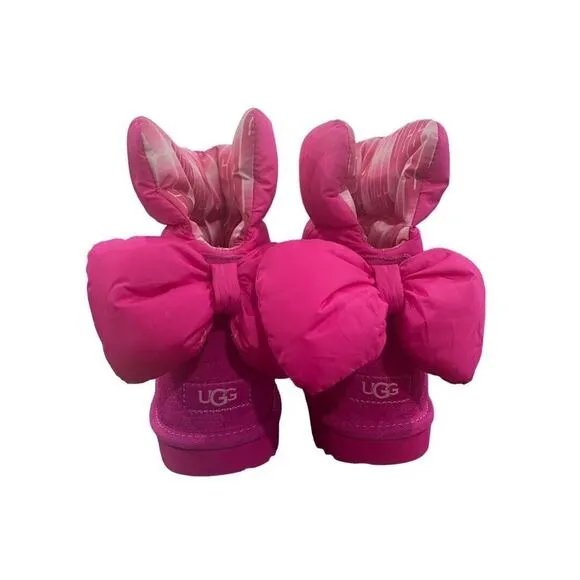 5 UGG Girls Pink Bailey Bow Puff Maxi Wavelength Boots New