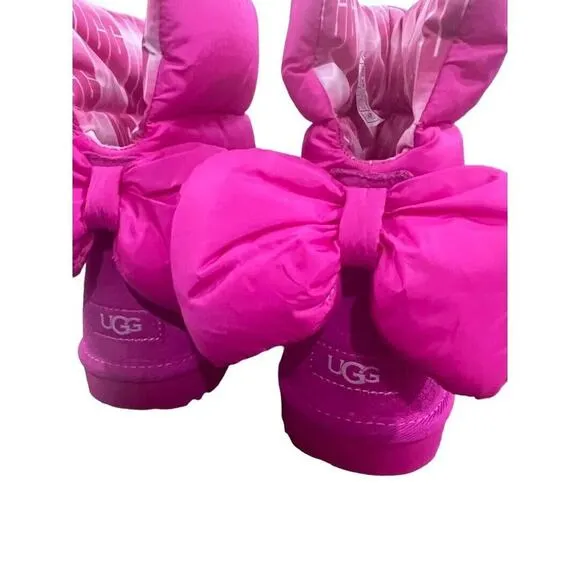 5 UGG Girls Pink Bailey Bow Puff Maxi Wavelength Boots New