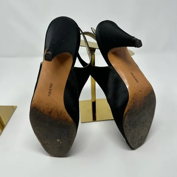 9.5 Black Salvatore Ferragamo Sling Back Black Satin Heels