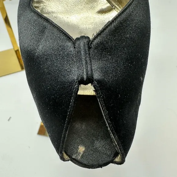 9.5 Black Salvatore Ferragamo Sling Back Black Satin Heels