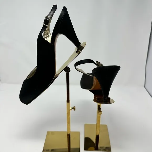 9.5 Black Salvatore Ferragamo Sling Back Black Satin Heels