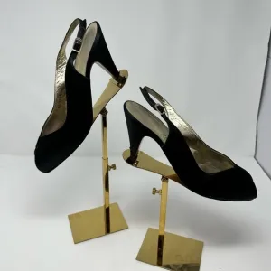 9.5 Black Salvatore Ferragamo Sling Back Black Satin Heels
