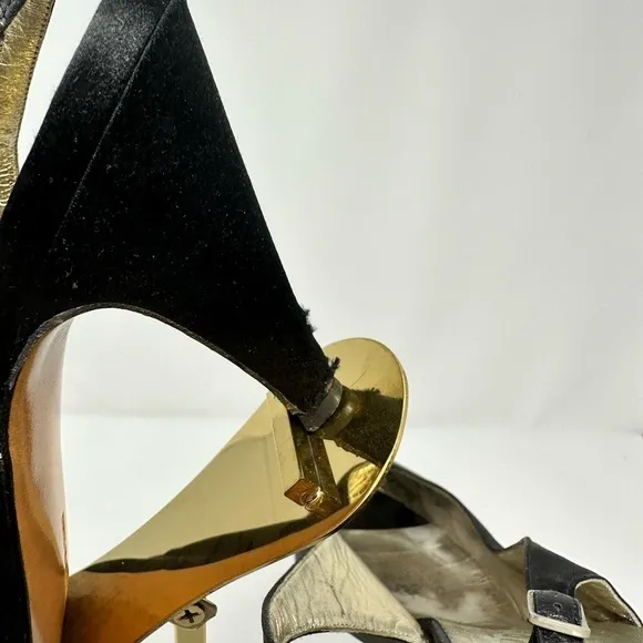 9.5 Black Salvatore Ferragamo Sling Back Black Satin Heels