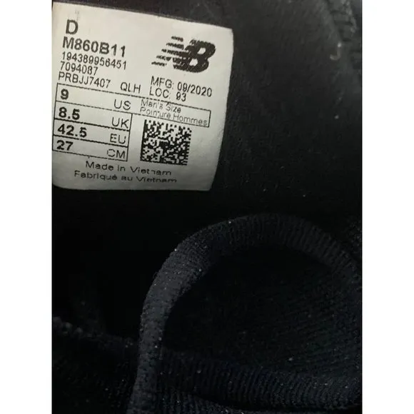 9D New Balance Men's Fresh Foam Black Running Shoes Sneakers M860B11