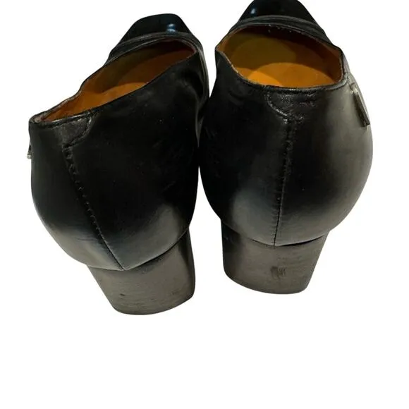 A. Testoni Black Leather Heels 3&quot; Square Toe Italy Size 5.5 with Dust Bag