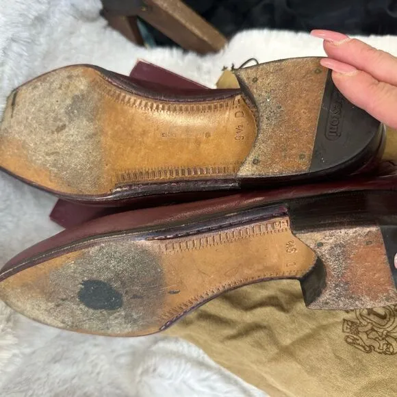 A. Testoni Vintage Loafer Leather Slip On Shoes burgundy  9.5