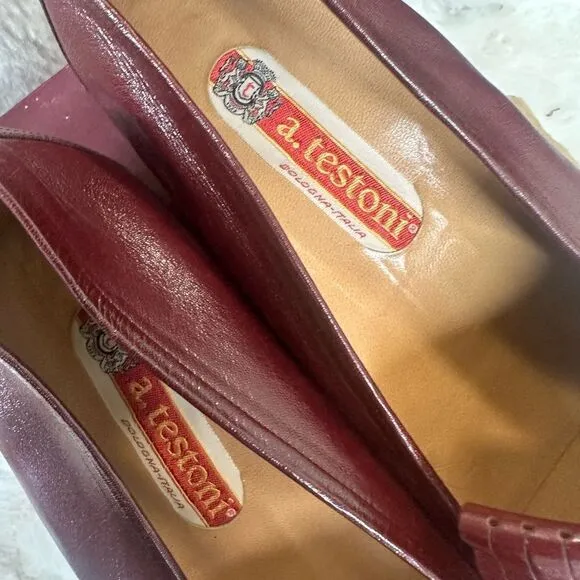A. Testoni Vintage Loafer Leather Slip On Shoes burgundy  9.5