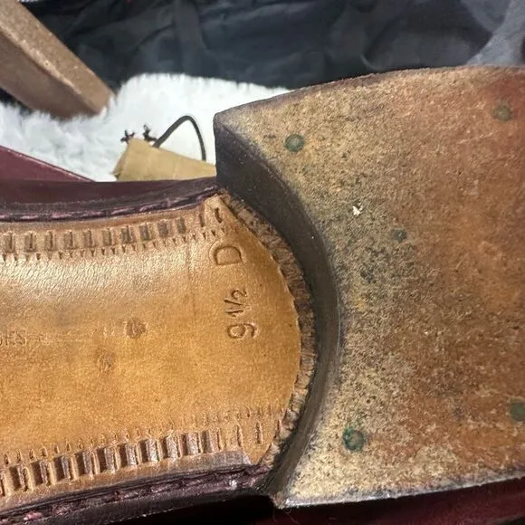 A. Testoni Vintage Loafer Leather Slip On Shoes burgundy  9.5