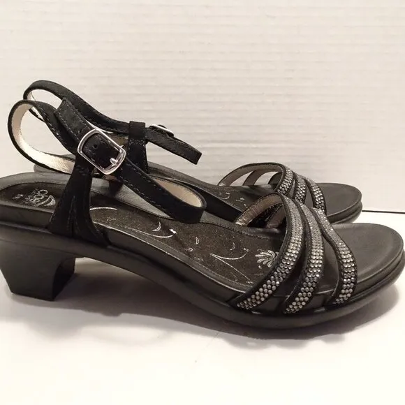 ABEO B.I.O.system Grace Black Glitz Sandals Sz 8N Neutral MINT! Heel