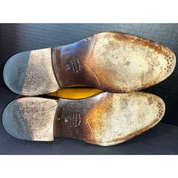 Ace Marks Dark Brown /mustard Leather Oxford Dress Shoes Men's Size 9.5