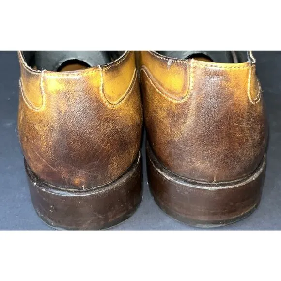 Ace Marks Dark Brown /mustard Leather Oxford Dress Shoes Men's Size 9.5