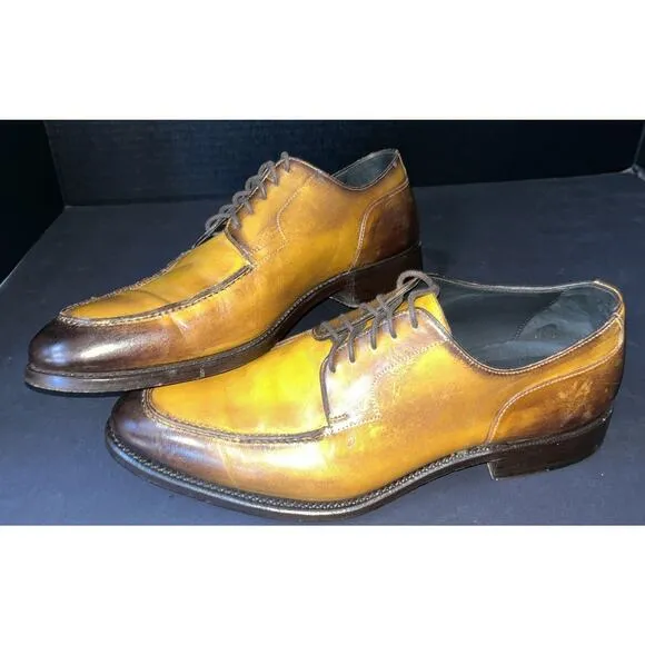 Ace Marks Dark Brown /mustard Leather Oxford Dress Shoes Men's Size 9.5