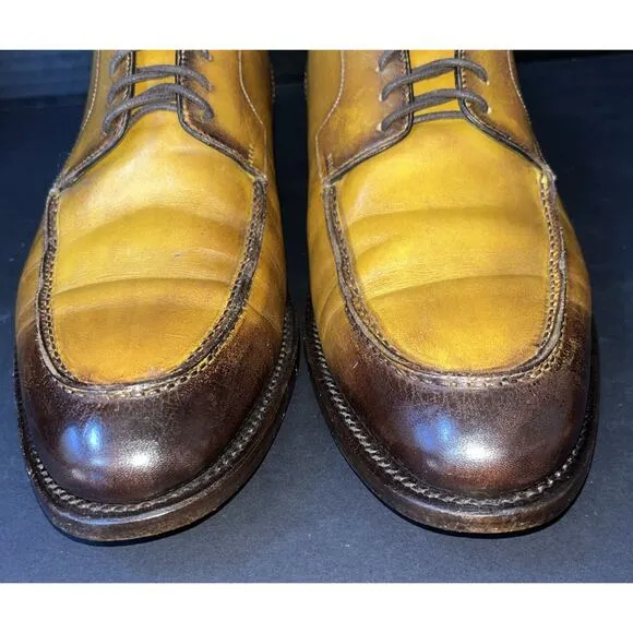 Ace Marks Dark Brown /mustard Leather Oxford Dress Shoes Men's Size 9.5