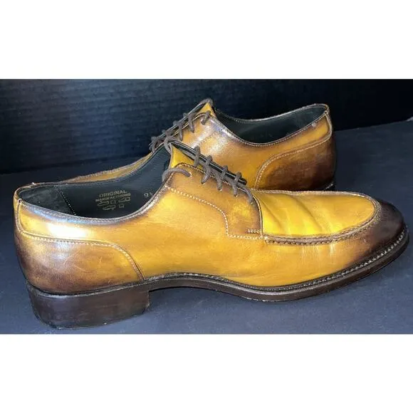 Ace Marks Dark Brown /mustard Leather Oxford Dress Shoes Men's Size 9.5