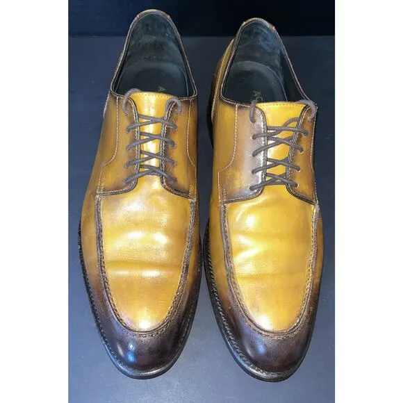 Ace Marks Dark Brown /mustard Leather Oxford Dress Shoes Men's Size 9.5