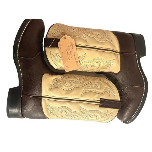 Acme Western Cowboy Boots Brown &amp; Cream Men's‎ Size 9D NWOT