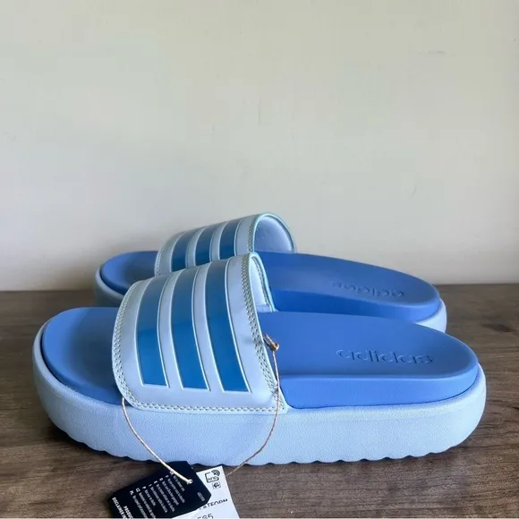Adidas Adeilette Platform Unisex Blue Slip On Sandals Size 9 or 10 #487