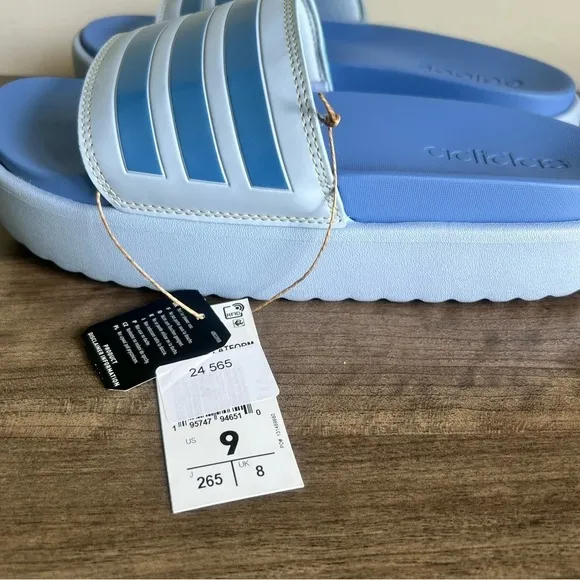 Adidas Adeilette Platform Unisex Blue Slip On Sandals Size 9 or 10 #487