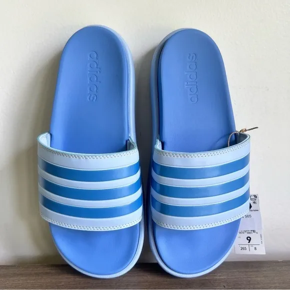 Adidas Adeilette Platform Unisex Blue Slip On Sandals Size 9 or 10 #487