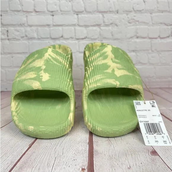 Adidas Adilette 22 'Magic Lime Dessert Sand' Sandals Slides Mens Size 8 (GY1597)