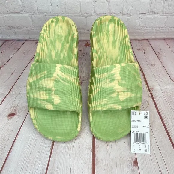 Adidas Adilette 22 'Magic Lime Dessert Sand' Sandals Slides Mens Size 8 (GY1597)