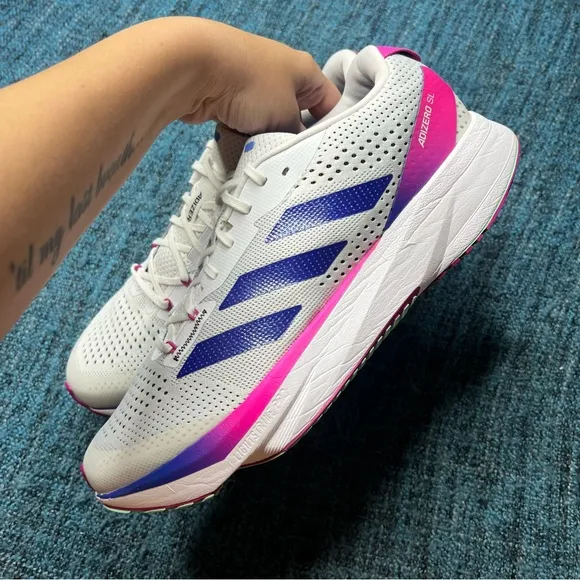 Adidas Adizero SL Running Shoes in White Lucid Blue Fuchsia